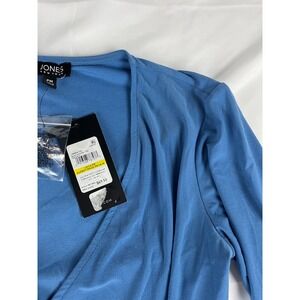 Jones New York PM‎ Blue Long Sleeve Wrap Blouse Top with Extra Button